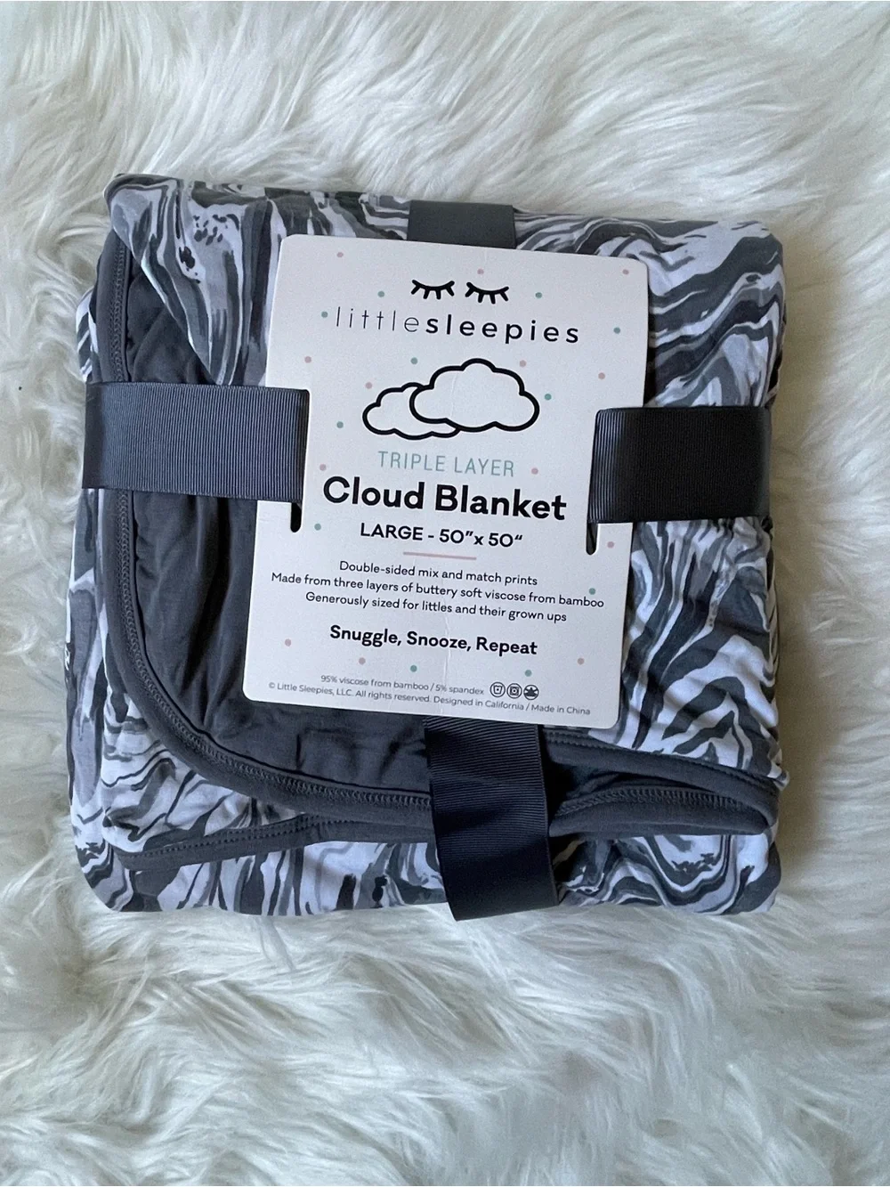 Little Sleepies Gray Marble Swirl Cloud Blanket Large 50x50 NWT Bamboo